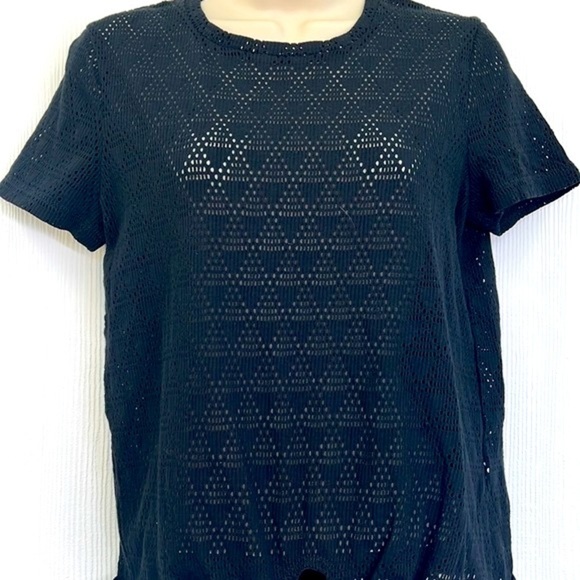 Madewell - Texture and Thread Black Eyelet Tie Front Short Sleeve Crop Small - Picture 3 of 10